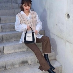 体型カバー◎ ストライプニットビスチェの画像