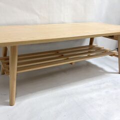 美品 ニトリ 木製 折りたたみ センターテーブル 幅900×奥行450×高さ320mm ナチュラル ローテーブル 棚付き の画像