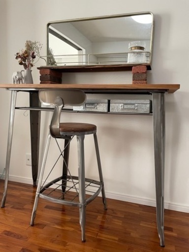 カウンターテーブルセット（ミラー　椅子付き）アンティークお洒落