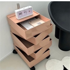 韓国家具　キャスター付き収納棚ワゴン　ピンク