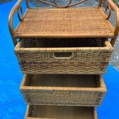ラタン チェスト 3段 籐 アンティーク レトロ 収納 棚　の画像