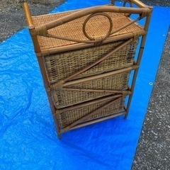 ラタン チェスト 3段 籐 アンティーク レトロ 収納 棚　の画像