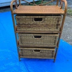ラタン チェスト 3段 籐 アンティーク レトロ 収納 棚　