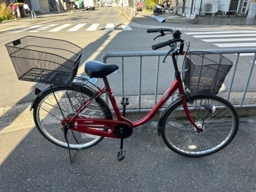 24インチ 自転車 ママチャリ 全カバー 前後カゴ付き 中古 LEDライト