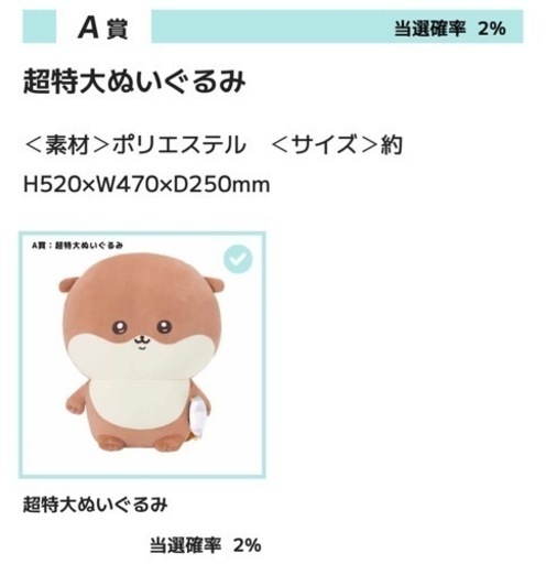 ちいかわ ぬいぐるみ カワウソ ABCD賞 各1点　計4個セット