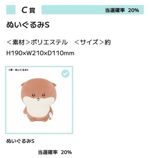 ちいかわ ぬいぐるみ カワウソ ABCD賞 各1点　計4個セット