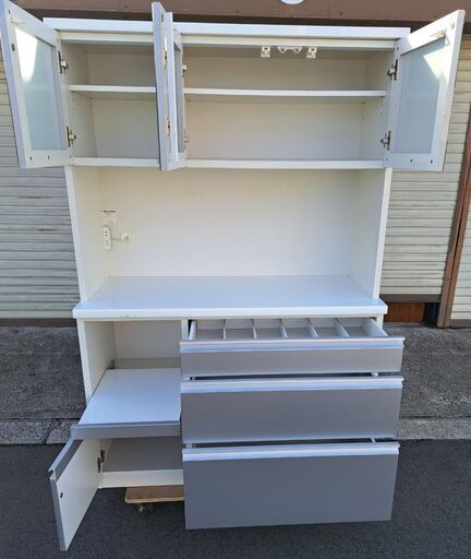 松田家具 木製 レンジボード 食器棚 収納棚 幅118cm×奥行49cm×高さ176cm