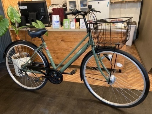 【6段変速】LEDオートライト　27インチ自転車　マットモスグリーン　名古屋プレミアム商品券×金鯱マネー参加店舗