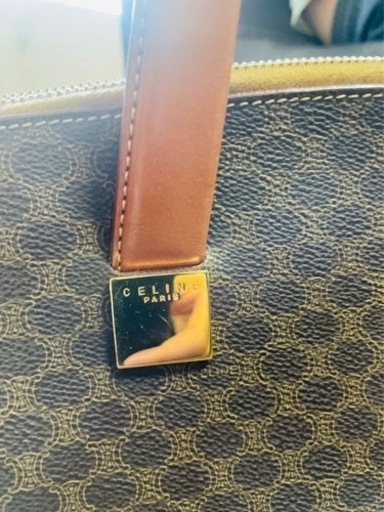 CELINE バッグ　マカダム柄　ゴールド金具　自立