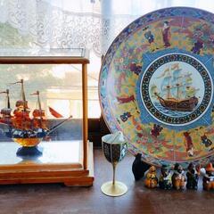 骨董品★金襴手 南蛮人 南蛮船 大皿 ★べっ甲帆船