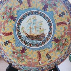 骨董品★金襴手 南蛮人 南蛮船 大皿 ★べっ甲帆船の画像