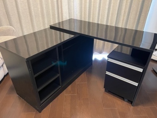 中古品 デスク 最大210cm幅 可動棚／スライド棚／キャビネット