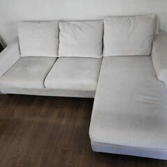 カウチ型モケット生地張りソファー　ベージュ色『中古美品』の画像