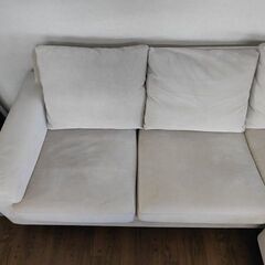 カウチ型モケット生地張りソファー　ベージュ色『中古美品』の画像