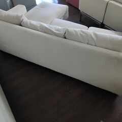 カウチ型モケット生地張りソファー　ベージュ色『中古美品』の画像