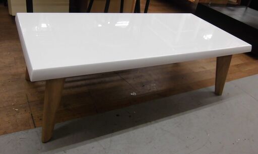 R333 tacINTERIOR 白 北欧 リビングテーブル ホワイト 木製 ナチュラル 木脚 鏡面 白木目 MY 110 UV CT 美品