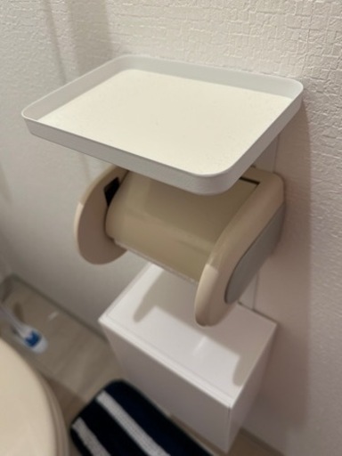 山崎実業Yamazakiトイレットペーパーホルダー上トレー＆収納ケース ホワイト