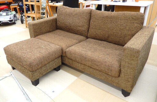 NDstyle オットマン付き3人掛けソファ ファブリック ブラウン リビング