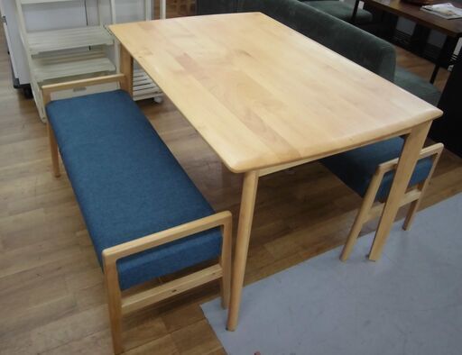 R349  NITORI 天然木 ダイニング3点セット ベンチタイプ、幅120cm Used・美品