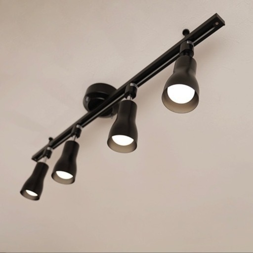 調光調色LED電球4個+リモコン1個+スポット器具4個+ライティングレール1mセット