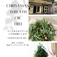 １２月２日土曜日１３：３０〜　常緑樹で作るクリスマス飾りのワーク...
