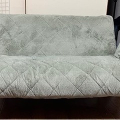 引き取り限定　ソファ　リクライニングソファ　2人掛け　カウチソファ　専用カバー付きの画像