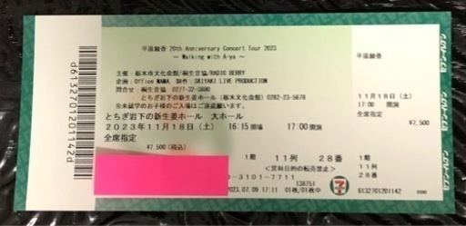 平原綾香 20th Anniversary Concert Tour 2023 〜 Walking with A-ya 〜 チケット 1枚