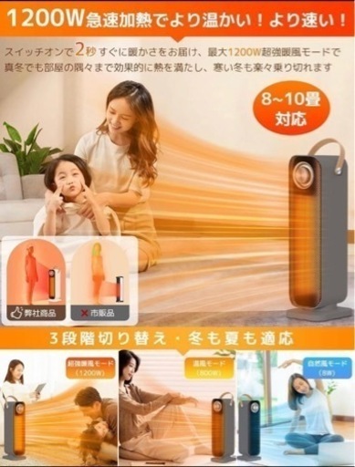 レトロ　セラミックヒーター 電気ファンヒーター 2秒速暖
