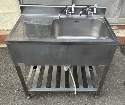 業務用 1槽シンク 二口蛇口付き 幅800×奥460×高さ800(mm) 作業台付きシンク 右シンク 台付シンク 流し台 厨房機材 手洗い場 一層 1層