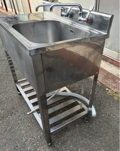 業務用 1槽シンク 二口蛇口付き 幅800×奥460×高さ800(mm) 作業台付き