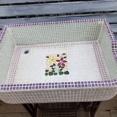 昭和レトロ　タイルシンクＳサイズ　ガーデニングシンク　ミシン脚付の画像
