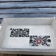 昭和レトロ　タイルシンクMサイズ　ガーデニングシンク　ミシン脚付②の画像