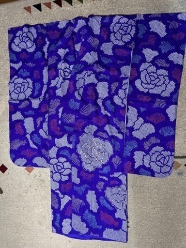 振袖　藍色　青紫　絞り　帯2つセット
