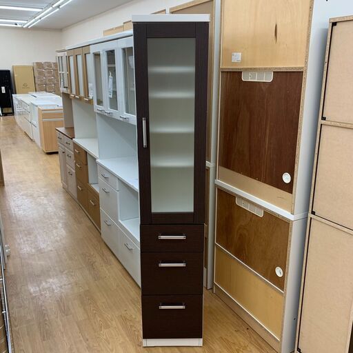 ★ジモティ割あり★  食器棚 ホワイト×ブラウン H181×W36×D43 クリーニング済み KJ3554