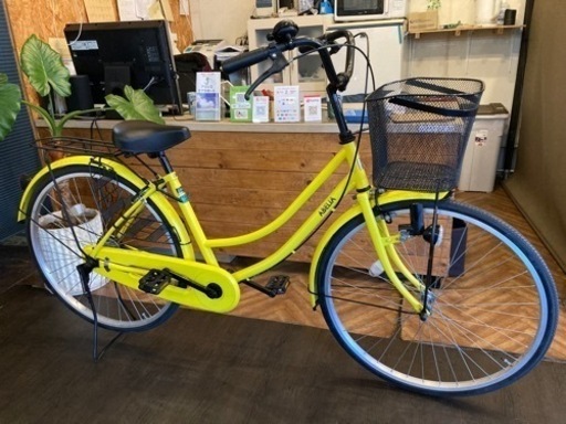 【カゴ新品！】LEDダイナモ　26インチ自転車　イエロー