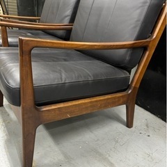 引取り期間限定❣️起立木工 ✨️ノルディアームチェア🪑 ラウンジチェア🪑 ソフトレザー IDC大塚家具 2脚 👀中古の画像