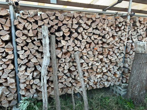薪ストーブキャンプ広葉樹 薪割済のニセアカシア薪 1棚 アオリ超え今冬
