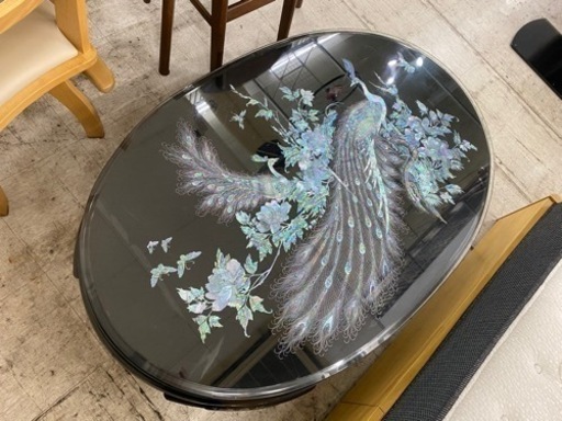 【愛品館 江戸川店 テーブル】螺鈿細工 オーバルテーブル ID：150-050499-007
