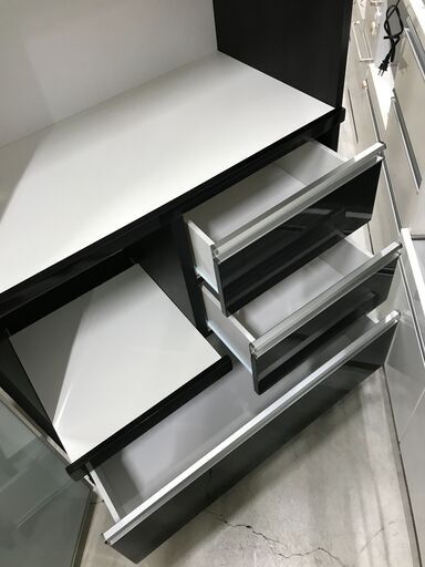 ★キッチンボード 木目調 黒 幅90 ×奥行48 ×高さ183.5 cm※中古Bランク