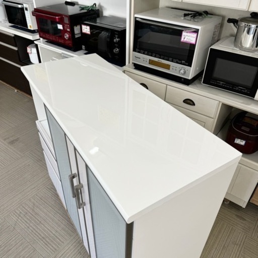 【超美品‼️】定価64,990円♪ ニトリ 120cm幅キッチンカウンター(ポスティア120) 食器棚 レンジ台 収納家具 木目調ホワ