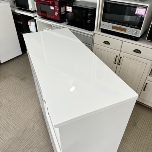 【超美品‼️】ニトリ 120cm幅キッチンカウンター 食器棚 レンジ台 収納家具 鏡面仕上げホワイト♪