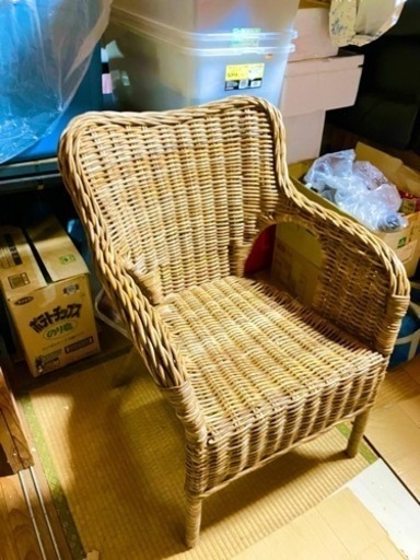 ラタン調　イケア　IKEA 藤製イス　千葉県　手渡し　籐 椅子　アンティーク インテリア レトロ リビング　ダイニング　ウッドデッキに