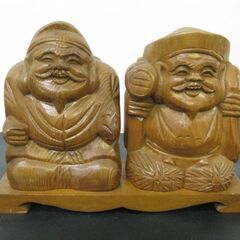 置物 木彫り 大黒様 恵比寿様 台座付き 幅30.5cm×奥行1...