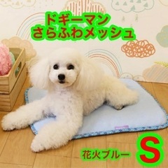 【新品】ドギーマン　さらふわメッシュS 花火　ブルーとグリーン　リバーシブルマット　手洗い可　⚠️在庫ラストの画像