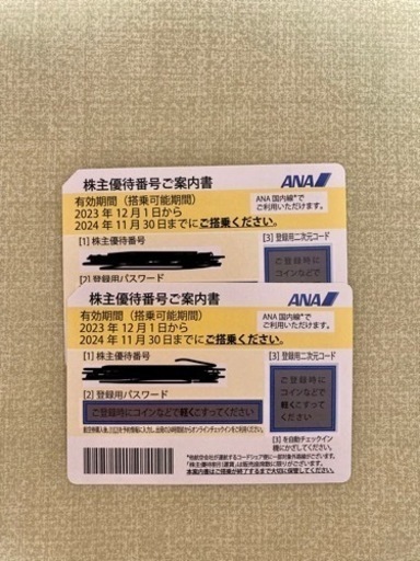 ANA 株主優待券2枚セット2024.11.30まで (モリちゃん) 札幌の飛行機の
