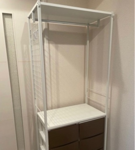 【解体済み】山善 ワードローブ ホワイト(チェストブラウン)