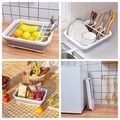 【新品】緑/ブルー 水切り食器ラック 食器洗い専用水切りかご 折...