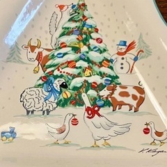 【新品】クリスマスツリー 絵皿 箱付き 大皿の画像