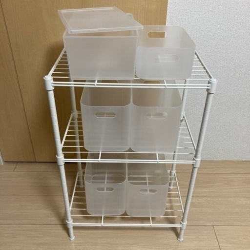 ホワイト3段スチールラック  ニトリ製+収納ボックス