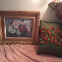 ロココ調　油絵　&ミニクッション